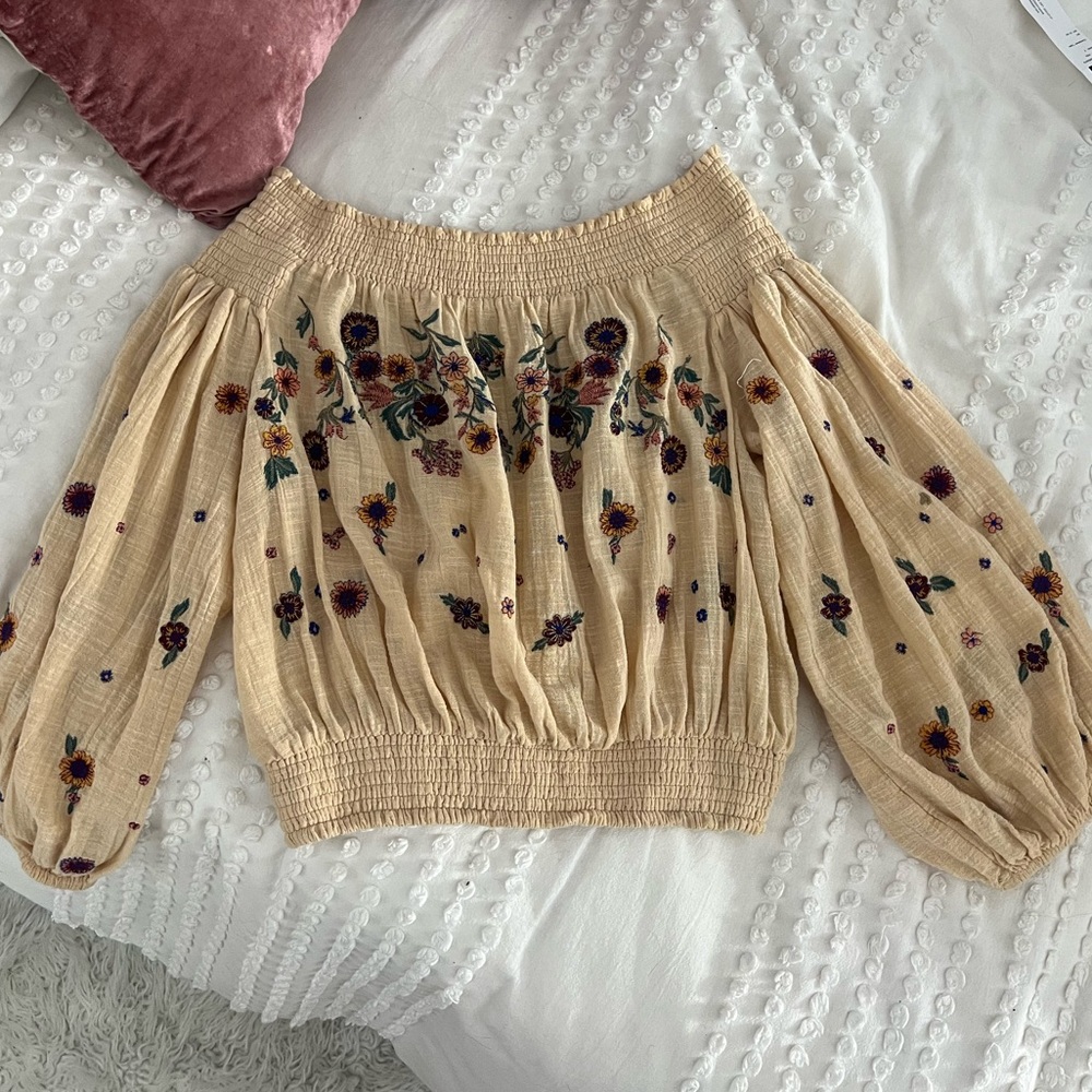 Free People Off the shoulder floral embroidered top